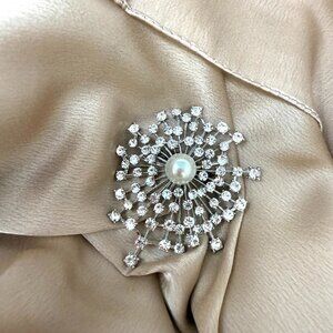 💖ON TREND! Silver Pearl  & Crystal Starburst Pin